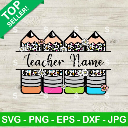 Leopard Pencil Teacher Name Frame Svg