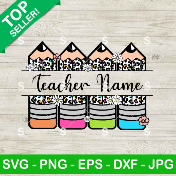 Leopard Pencil Teacher Name Frame SVG