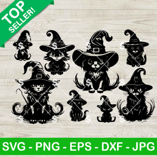 8 Black Cat Witches Svg Bundle