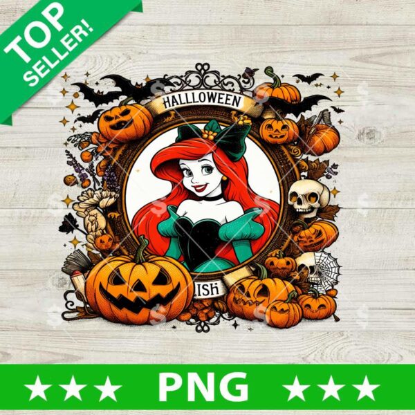 Ariel Mermaid Halloween PNG, Disney Pumpkin Princess Halloween Sublimation PNG