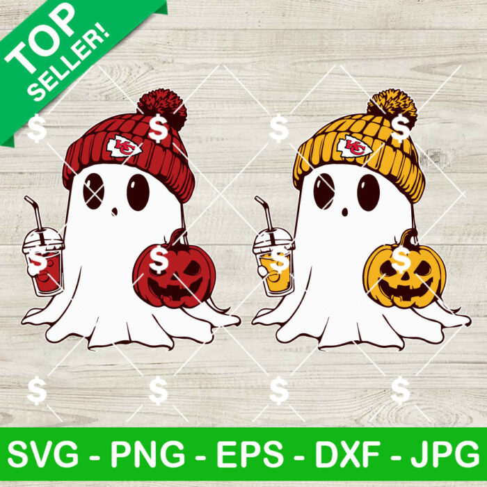 Bougie Ghost Kansas City Chiefs Hat SVG, NFL Football Halloween SVG, Kansas City Chiefs Football SVG