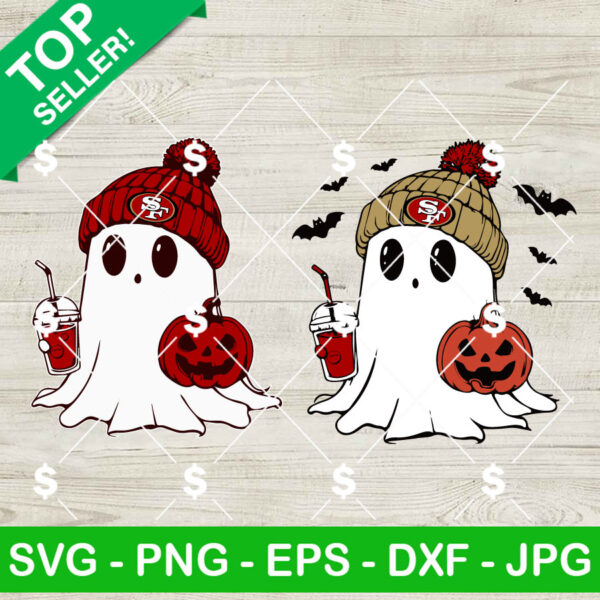 Bougie Ghost San Francisco 49ers Football Halloween SVG, NFL Football Halloween SVG, 49ers Boo Football SVG