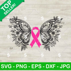 Breast Cancer Butterfly Ribbon SVG, Floral Pink Ribbon SVG, Breast Cancer Awareness SVG PNG Files