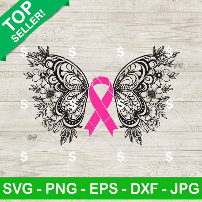 Breast Cancer Butterfly Ribbon SVG
