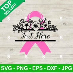 Breast Cancer Ribbon With Flower And Name SVG