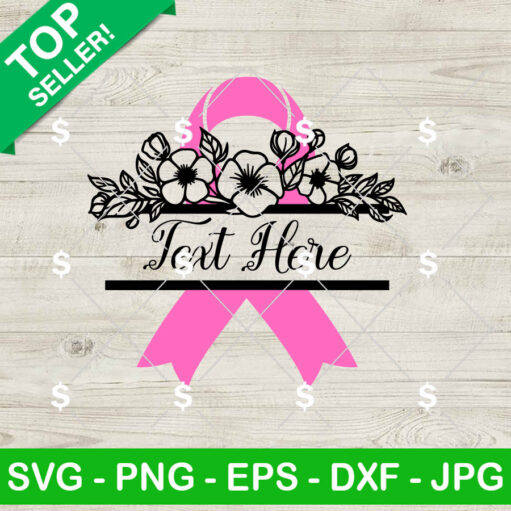 Breast Cancer Ribbon With Flower And Name Svg