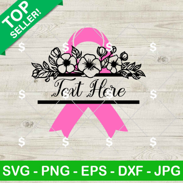 Breast Cancer Ribbon With Flower And Name SVG