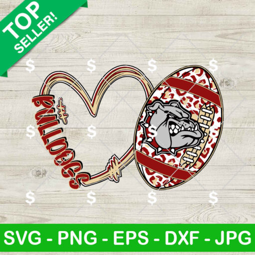 Bulldogs Leopard Heart Football Svg