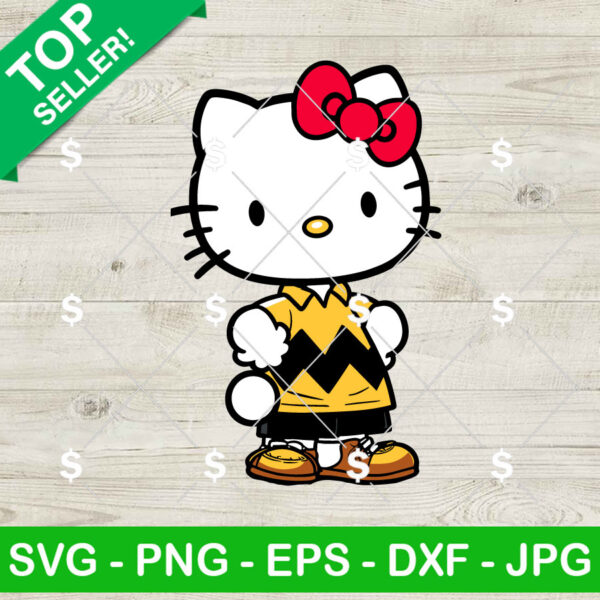 Hello Kitty With Charlie Brown Suit SVG, Hello Kitty Peanuts SVG, Sanrio Charlie Brown SVG Files