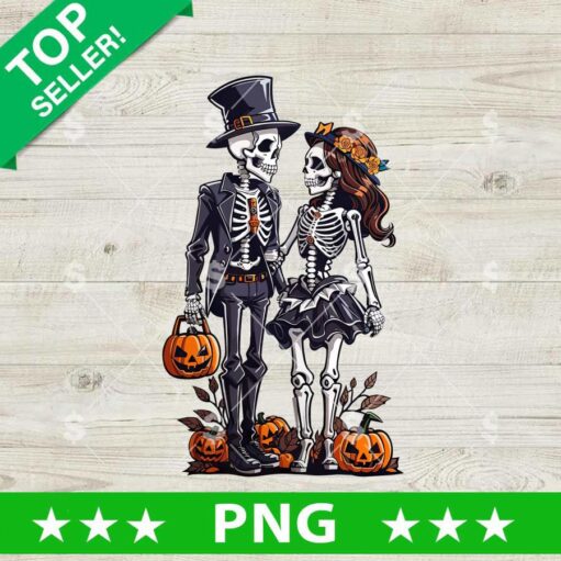 Couple Skeleton Halloween Pumpkin PNG