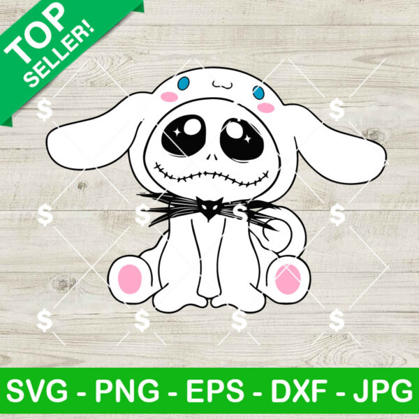 Cute Jack Skellington With Cinnamoroll Costume SVG, Jack Skellington Cute Face SVG, Cinnamoroll Suit SVG