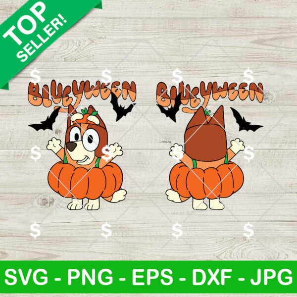 Cute Blueyween Halloween SVG, Bluey Pumpkin SVG, Bingo Dog SVG PNG Digital Files