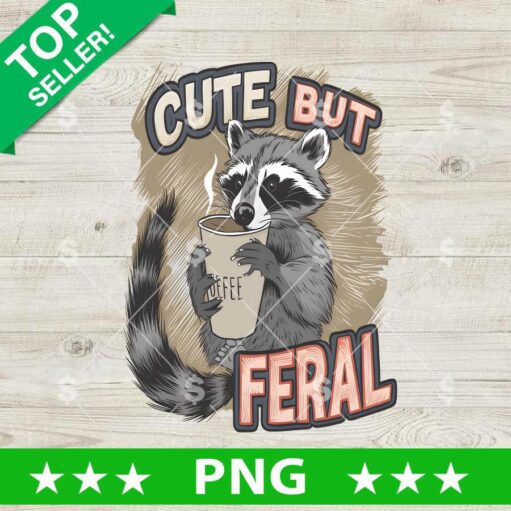 Cute But Feral Raccoon Drink Coffee PNG