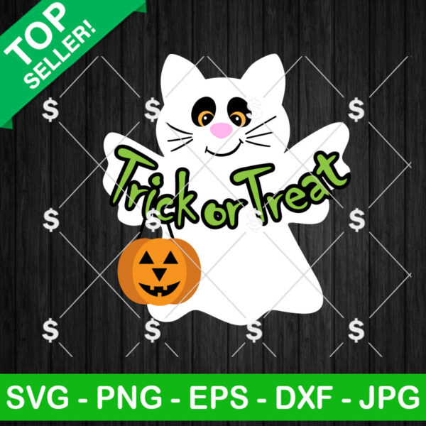 Cute Cat Ghost Trick Or Treat Door Hanger SVG