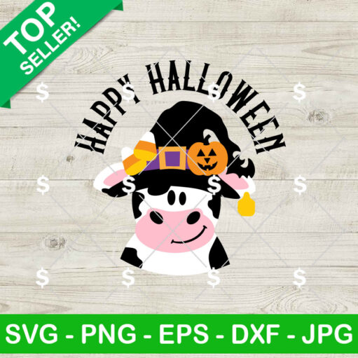 Cute Cow Witch Happy Halloween Door Hanger Svg