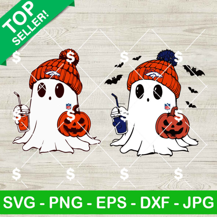 Denver Broncos Ghost NFL Halloween SVG, NFL Football Halloween SVG, Beanie NFL Hat SVG