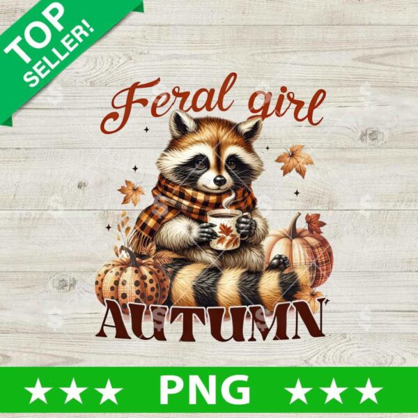 Feral Girl Raccoon Autumn PNG