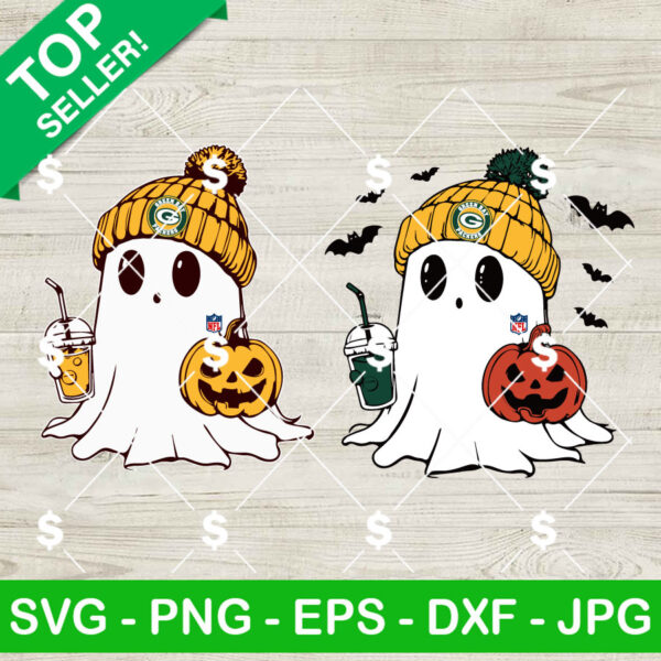 Green Bay Packers Bougie Ghost NFL Halloween SVG, NFL Football Halloween SVG, Beanie NFL Hat SVG
