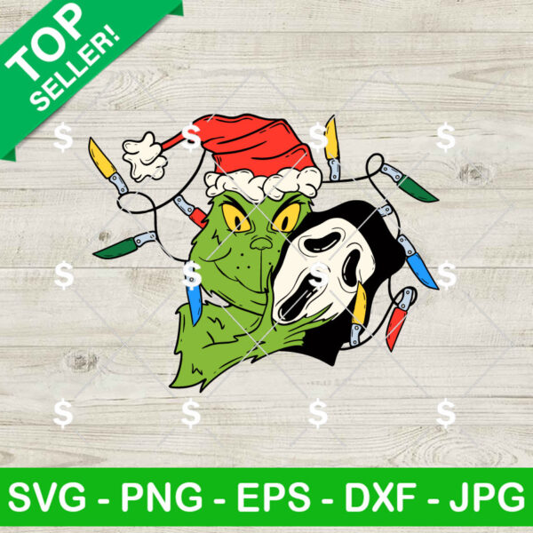 Grinch With Ghostface Knives Christmas Light SVG, Grinch And Ghostface Scream SVG, Horror Grinch PNG Digital Files