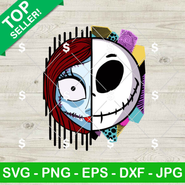 Half Jack Half Sally Skellington Face SVG