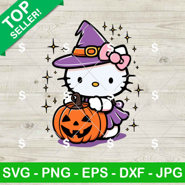 Halloween Kawaii Witch Kitty SVG, Hello Kitty Witch Broom SVG, Pumpkin And Kitty Cat PNG Digital Files