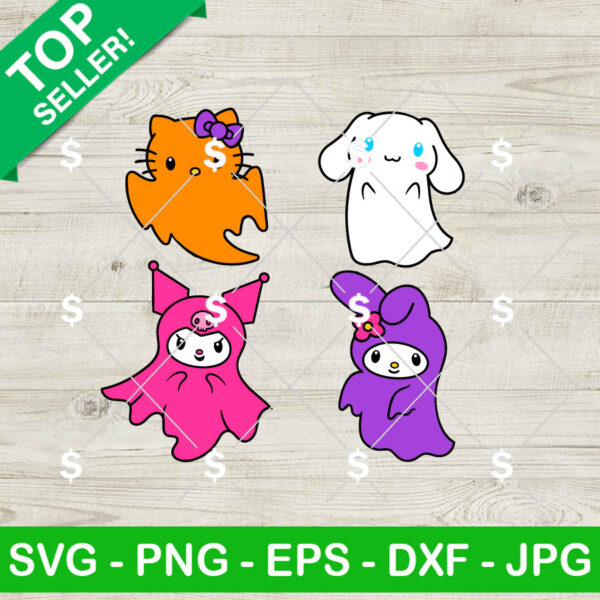 Hello Kitty And Sanrio Friends Ghost SVG, Cute Kitty Ghost SVG, Halloween Kitty Digital Files