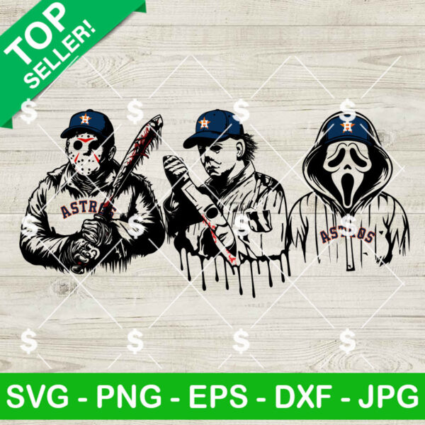 Horror Characters Houston Astros Baseball SVG, Michael Myers Ghostface Jason Voorhees SVG, Horror MLB SVG Digital Files