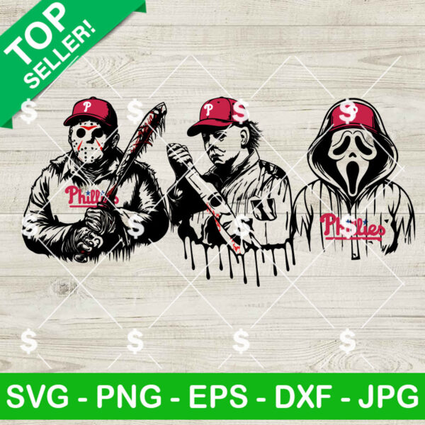 Horror Killers Philadelphia Phillies Baseball SVG, Michael Myers Ghostface Jason Voorhees SVG, Horror MLB SVG Digital Files
