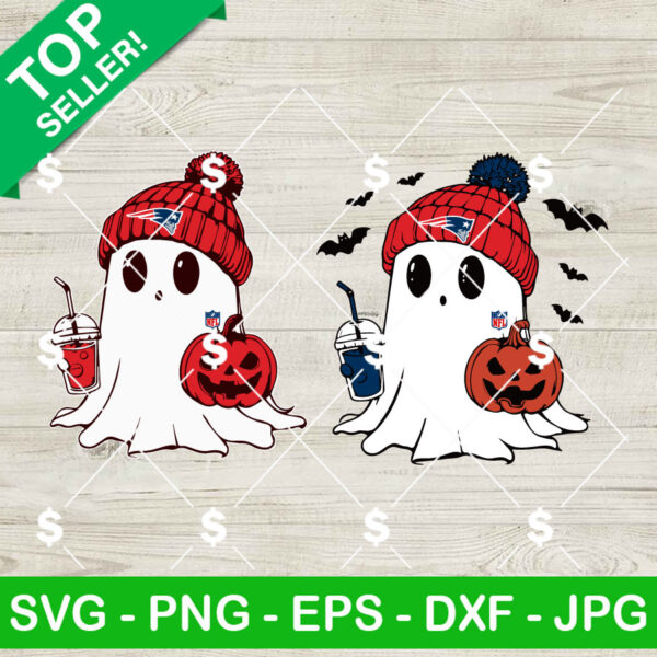 New England Patriots Bougie Ghost NFL Logo SVG, NFL Football Halloween SVG, Bougie Ghost Beanie SVG