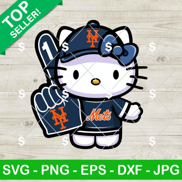 New York Mets Hello Kitty MLB SVG, Hello Kitty MLB SVG, Cheeleader Baseball Kitty Cat SVG