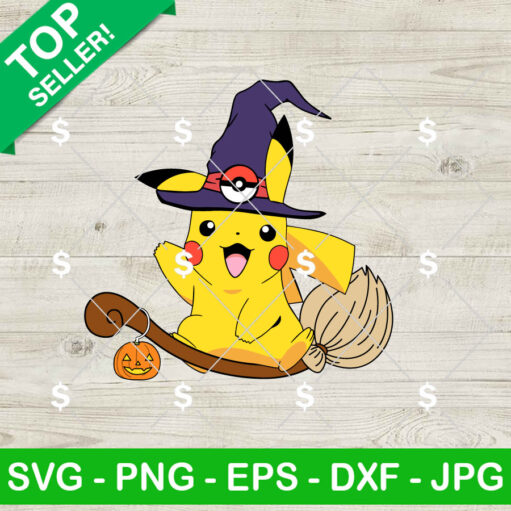 Pikachu Witch And Broom Halloween SVG