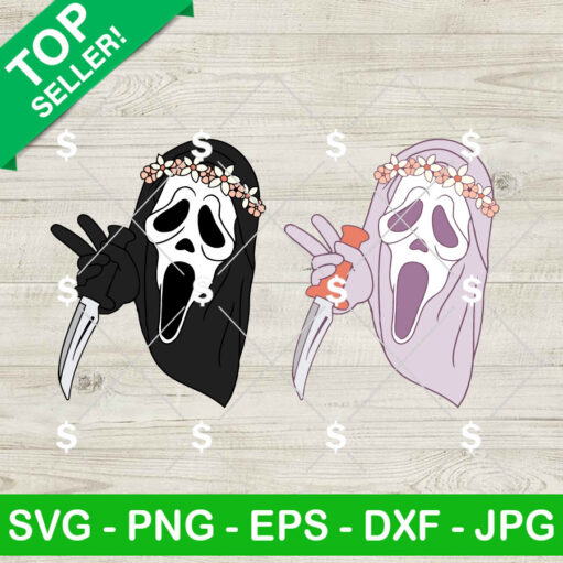 Scream Ghostface Knives With Flower Crown Svg