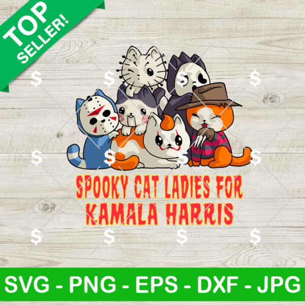 Spooky Cat Ladies for Kamala Harris SVG,Horror Killers Cat SVG, Funny Kamala Horror Cat SVG