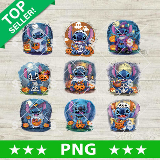 Stitch Cartoon Halloween Bundle PNG