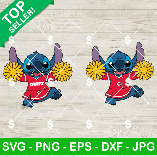 Stitch Girl KC Chiefs Cheerleader SVG, Stitch Chiefs Football SVG, Cute Stitch NFL Cheerleader PNG Files