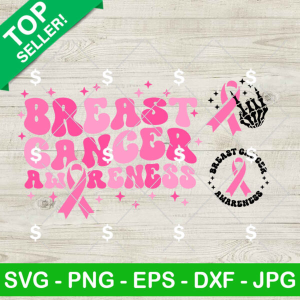 Retro Groovy Breast Cancer Awareness SVG, Pink Cancer Ribbon SVG, Breast Cancer Skeleton Ribbon SVG