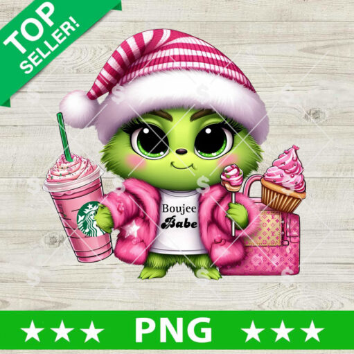 Baby Grinch Drink Coffee Boujee PNG