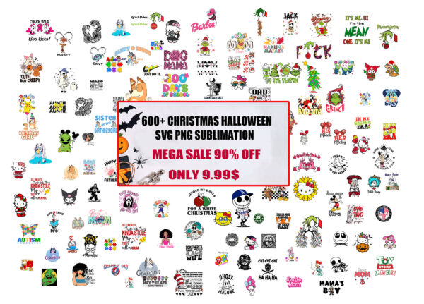 600+ Christmas Halloween Mega bundle SVG, Christmas Big Sale SVG PNG Sublimation File Instant Download