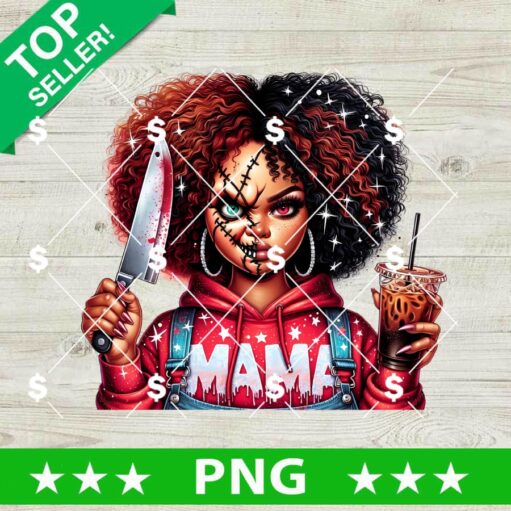 Chucky Horror Mama And Coffee PNG