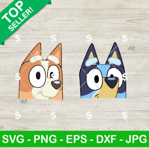 Cute Bluey and Bingo Face SVG