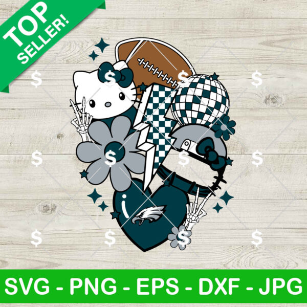 Philadelphia Eagles Football Kitty SVG, Hello Kitty NFL SVG, Football Lightning Bolt SVG