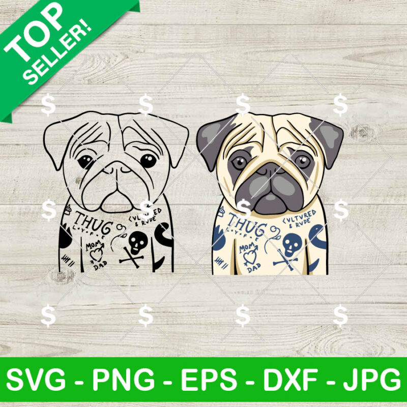 Funny Tattoo Dog Puppy SVG, Pug Dog SVG, Dog Lover SVG