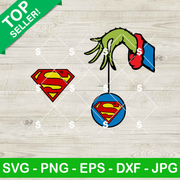 Grinch Hand Holding Superman Ornament SVG, Grinch Ornament SVG, Superhero Christmas SVG