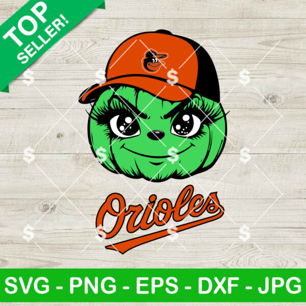 Grinch Pumpkin Baltimore Orioles Baseball SVG, Grinch MLB Baseball SVG, Grinch Pumpkin SVG
