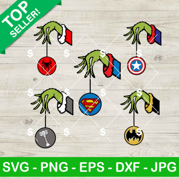 Grinch Superheroes Ornament SVG, Grinch Ornament SVG, Marvel Christmas SVG