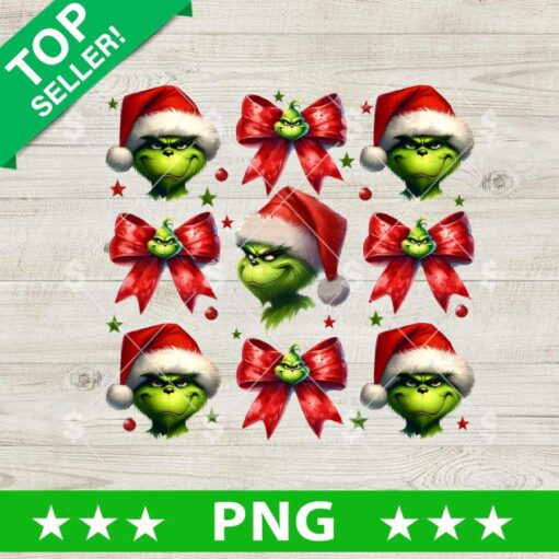 Grinch Christmas Coquette Bow PNG