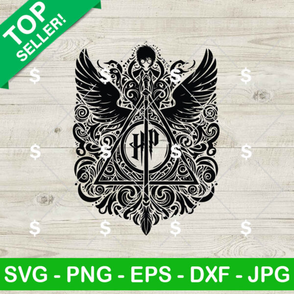 Harry Potter Zentangle Logo SVG, Death Hallows Mandala, Harry Potter Movie SVG