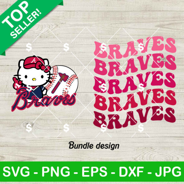 Hello Kitty Atlanta Braves MLB Bundle SVG, Bundle Hello Kitty MLB Baseball SVG, Kitty Atlanta Braves SVG