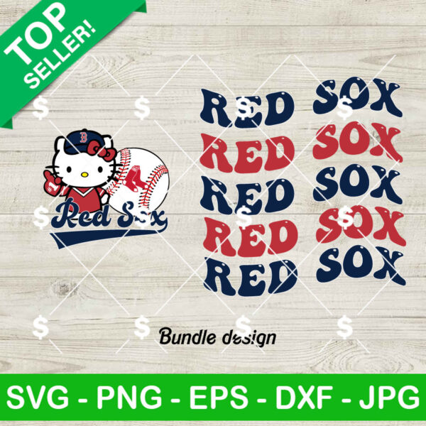 Hello Kitty Boston Red Sox MLB Bundle SVG, Hello Kitty MLB Baseball SVG, Kitty Baseball SVG