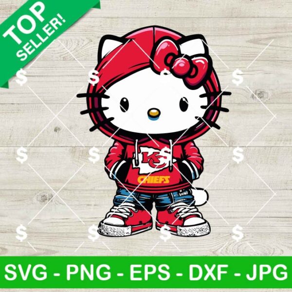 Hello Kitty Hoodie KC Chiefs NFL SVG, Hello Kitty Football Team SVG, Kitty Sport Style SVG